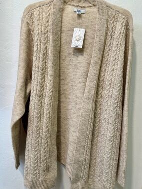 croft & barrow Beige Cable-Knit Open-Front Cardigan